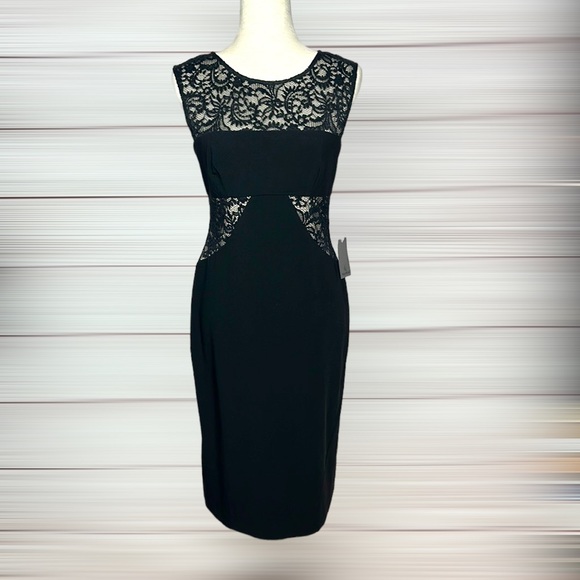 NWT Vera Wang Little Black Cocktail Sheath Dress Sleeveless Lace Panels US 6 - Picture 2 of 13